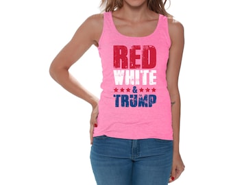 Rot, Weiß & Trump Tank Top für Frauen Trump Geschenke für Sie Amerikanische Flagge Tank Top USA Flagge Tank Top für Frauen 4. Juli Ärmelloses Shirt