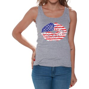 American Flag Lips Tank Top. 4th of July Shirt Women. America T Shirt. USA Tank Top for Women. Independence Day.