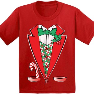 Christmas Tee Shirt for Kids Holiday T-shirt Tuxedo Xmas Gift
