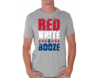 Bianco rosso & Booze Tshirt. America di camicie da uomo. Camicia patriottica. 4 luglio camicia uomo. Giorno dell'indipendenza.