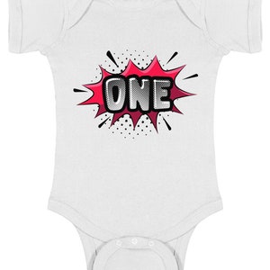 First Birthday Baby Bodysuit. Comic  Romper.