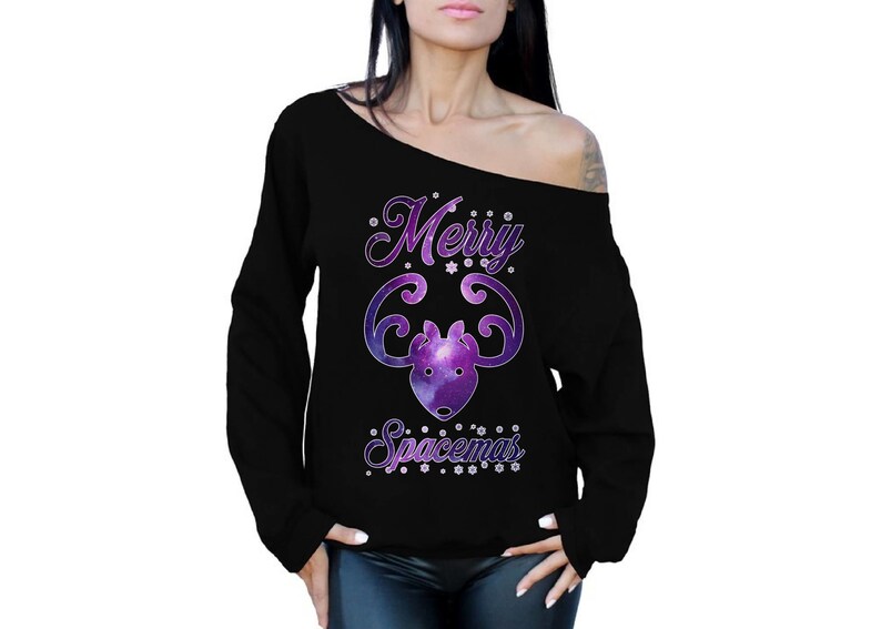 Merry Spacemas Christmas Off Shoulder Sweatshirt Xmas Reindeer Ugly Christmas Sweater Christmas Reindeer Gifts.