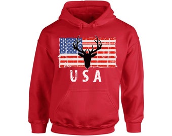 Hunting Deer USA Hoodie. I'm American. USA Men Women Hooded Sweatshirt. Love USA.