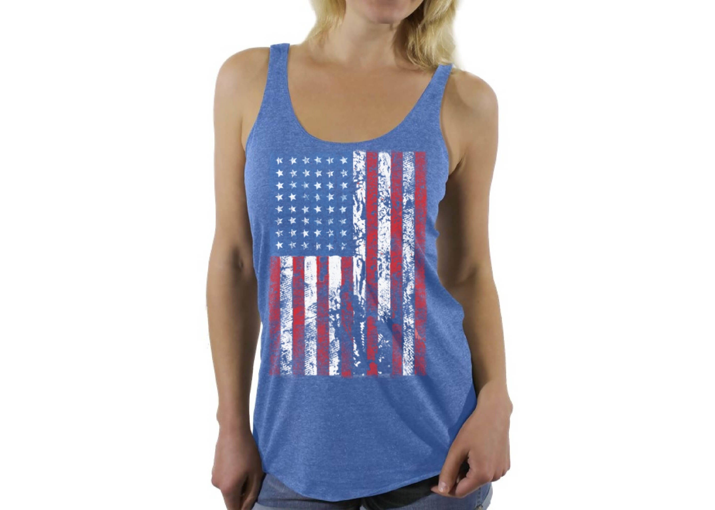 USA Distressed American Flag Racerback Tank Tops USA Fitness Tank Top…