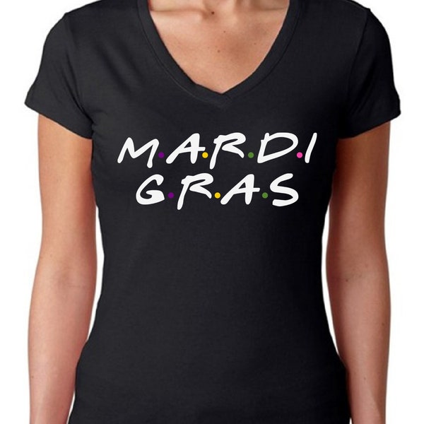 Mardi Gras Women's Tee Parade Outfit for Her Festive New Orleans Shirt 2021 Fat Tuesday VNeck Tshirt