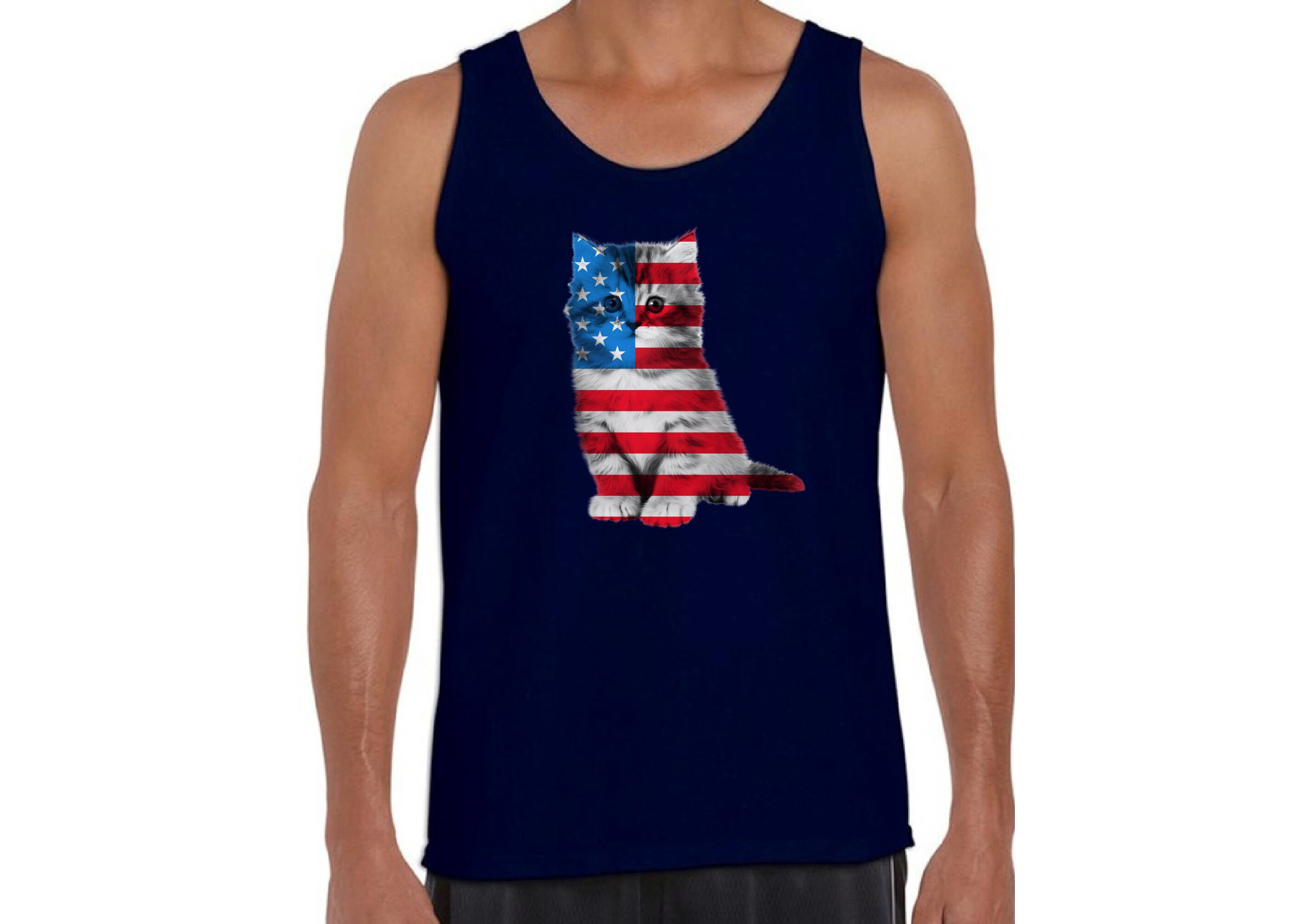 USA Tank Top Cute Cat tank tops for Men Red White and Blue Etsy