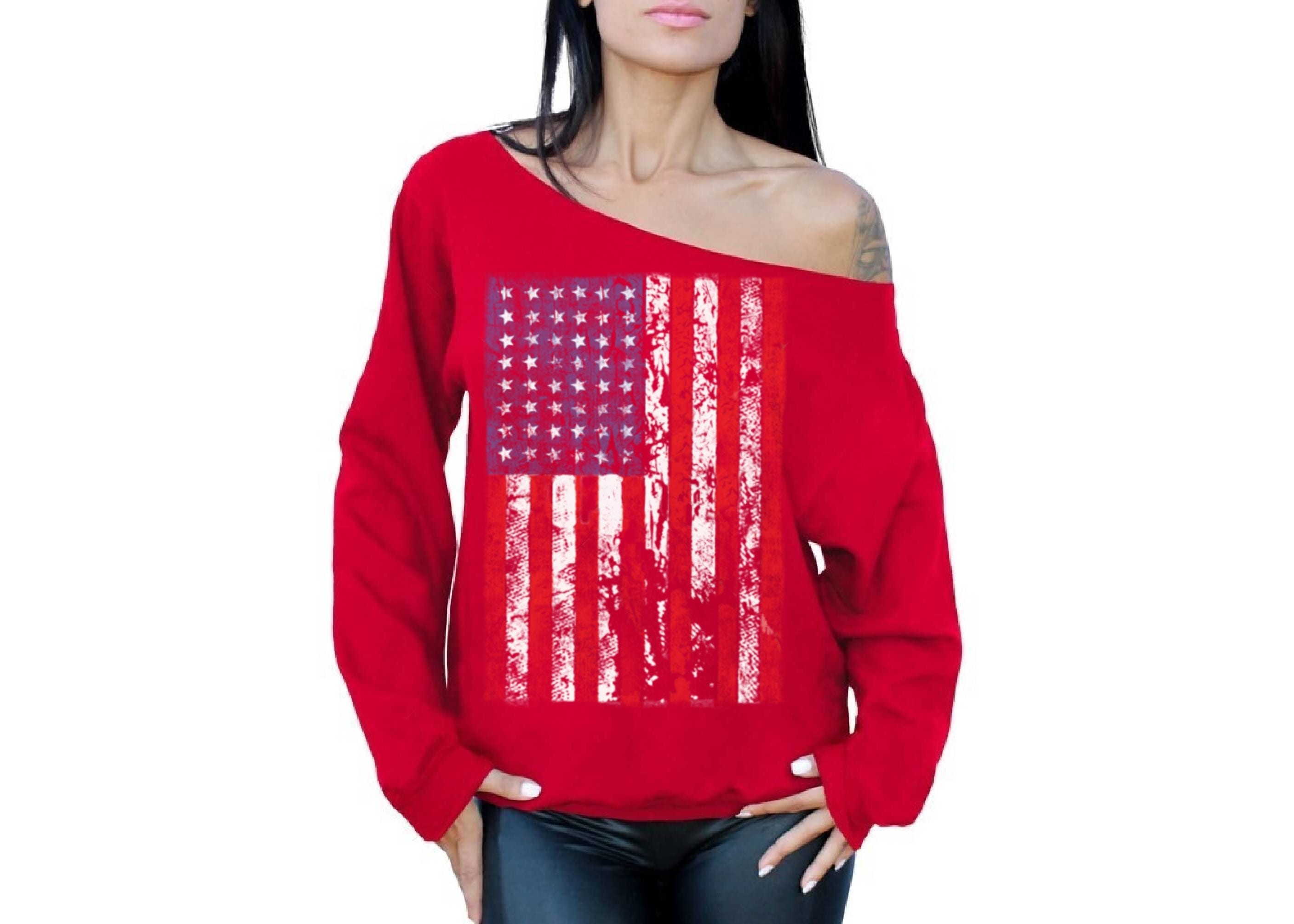 American flag off the shoulder shirt hotsell