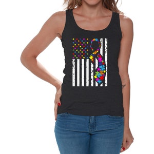 Autism Flag Tank Top for Women. Sleeveless Autism Shirts. Autism Awareness USA Flag. Autism Gifts for Her.