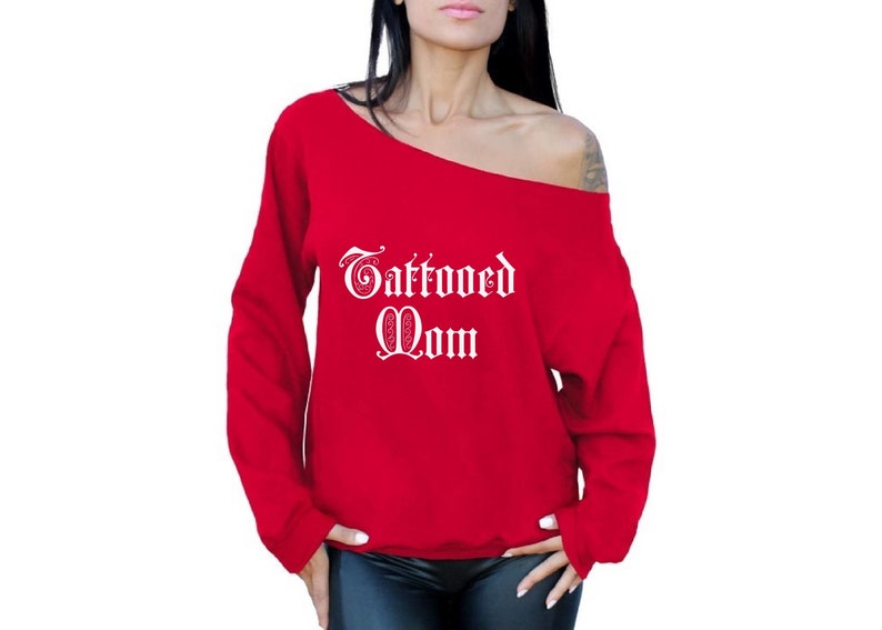 Inked Mom Oversized Sweater Cool Gifts for Mom. Tattooed Mom Off Shoulder Sweatshirt