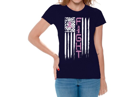 Fight Breast Cancer Tshirt. American Flag Shirt. Breast Cancer Awareness Shirts for Women.