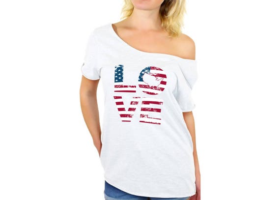 Love American Flag off Shoulder Tops T Shirt off Shoulder Shirt for Women USA Flag Stars and Stripes Love America 4th of July Etsy Canada
