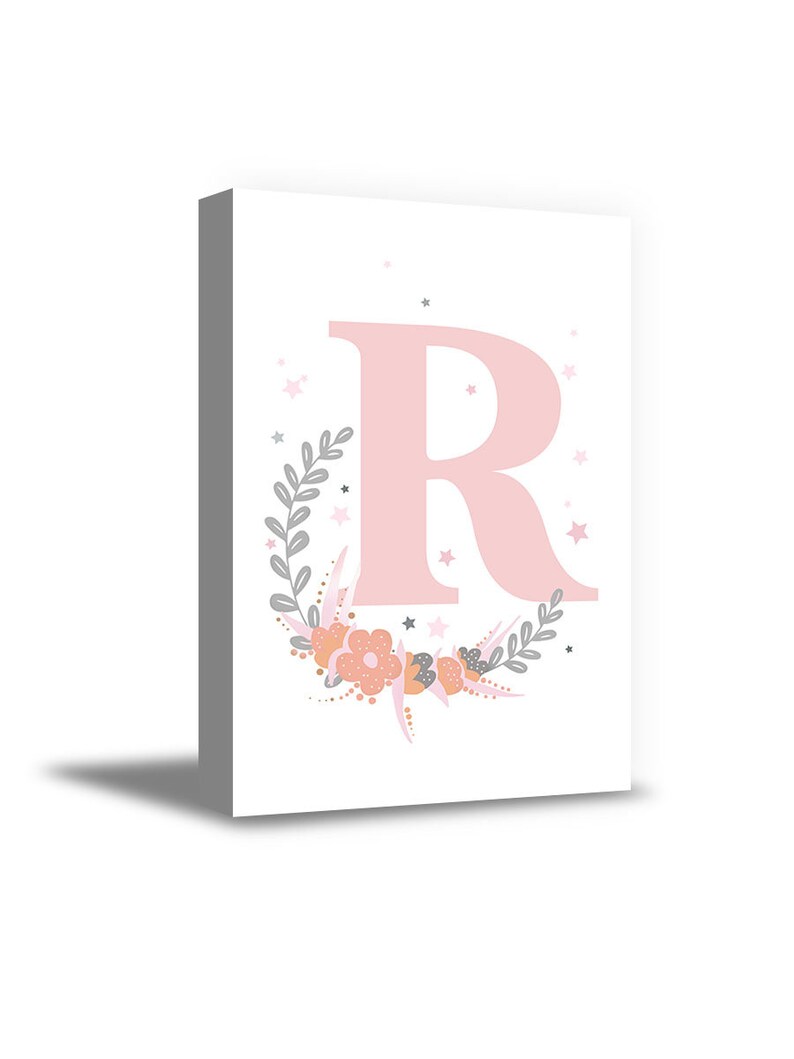 Nursery Canvas Wall Art Pink Initial Letter R Home Decor Etsy