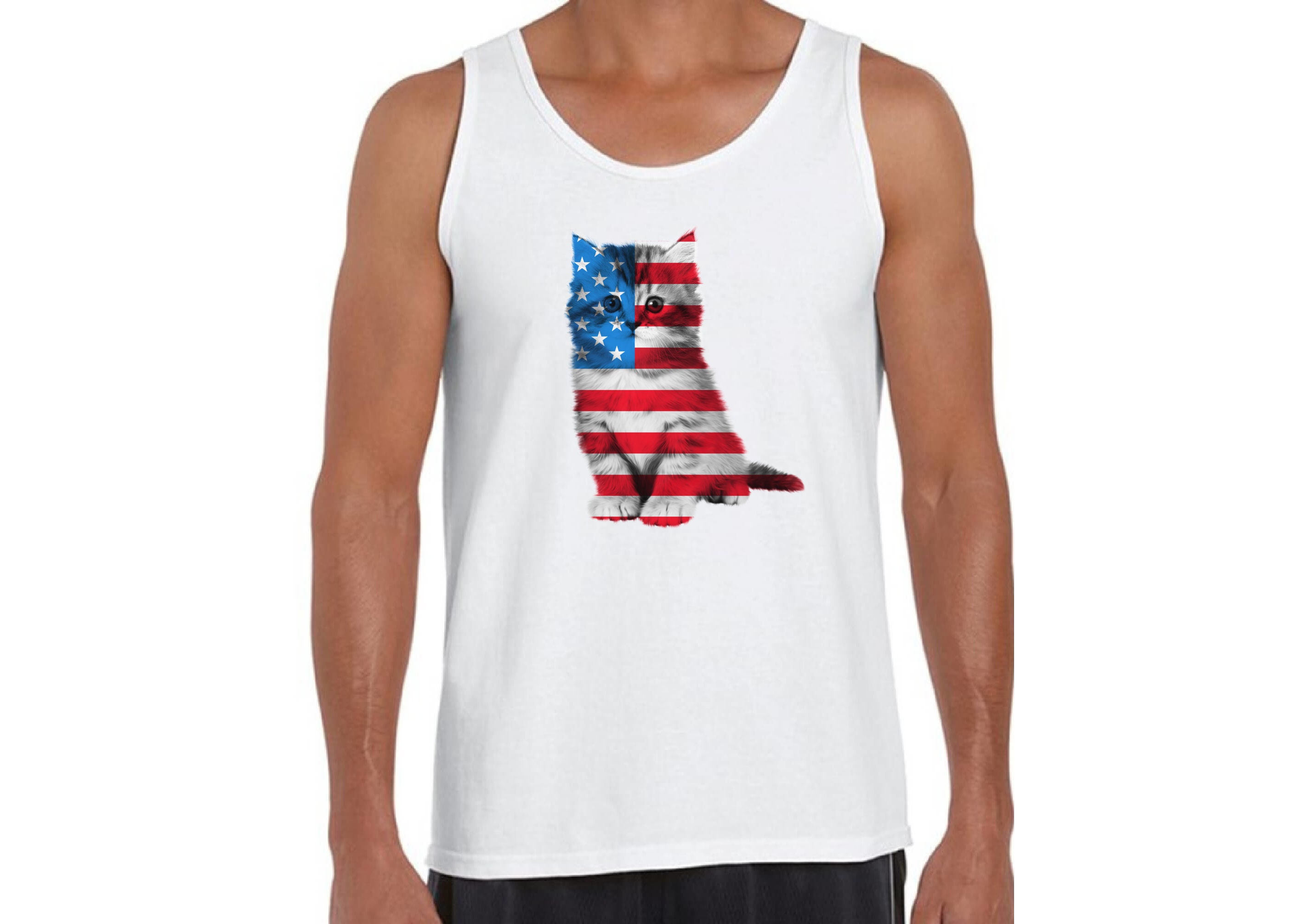 USA Tank Top Cute Cat tank tops for Men Red White and Blue | Etsy