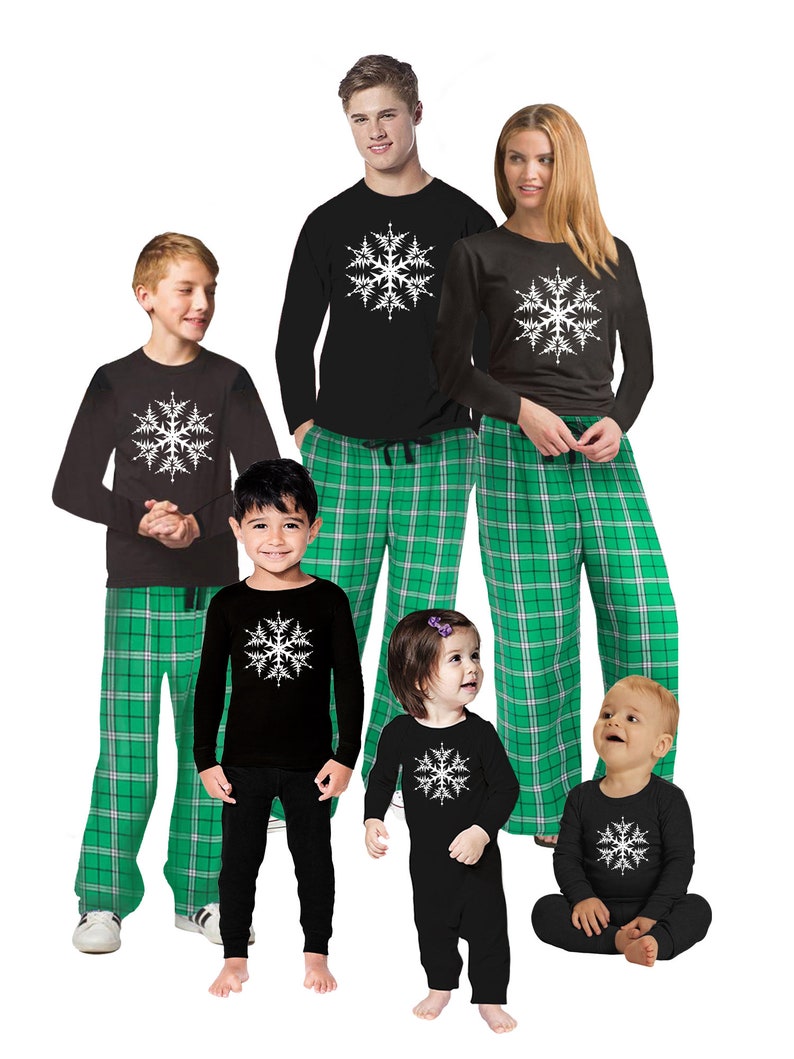 Family Christmas Pajamas Set Green Snowflake Matching Etsy