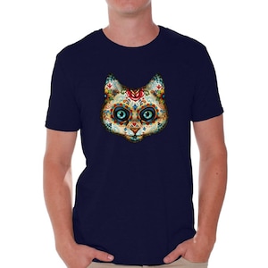 死者の日 猫 Tシャツ メンズ シャツ Tシャツ トップス Tシャツ 猫の頭蓋骨 シュガースカル 猫