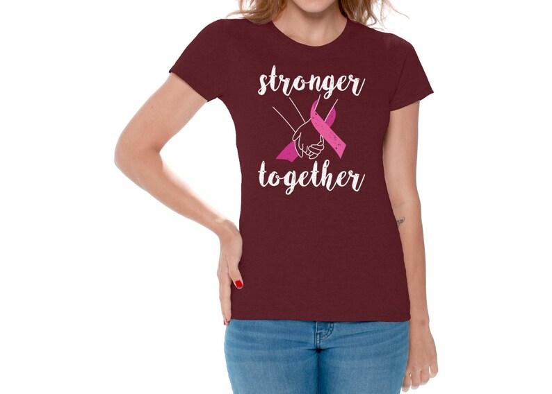 Breast Cancer Awareness Tee Shirt Pink Ribbon Women/'s Cancer Saying Stronger Together T Shirt Gift