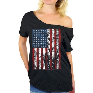 American Flag off Shoulder Shirt. America Shirts for Women. Patriotic ...