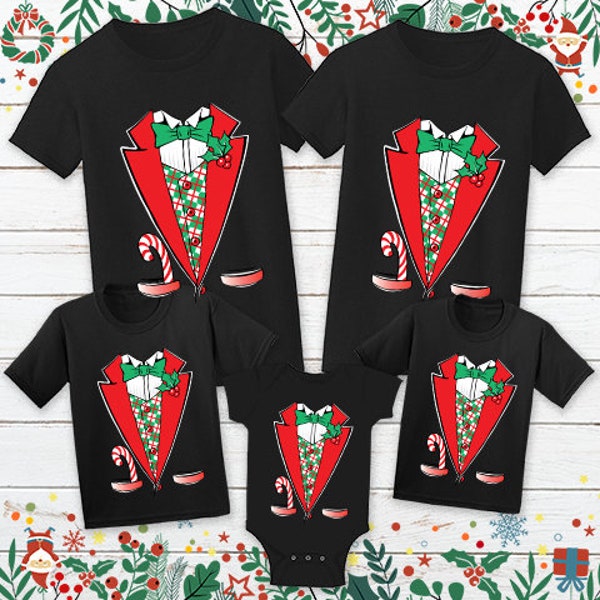 Christmas Shirts for Family - Christmas Tuxedo Xmas Tshirt for Matching Men Kid Toddler Baby Women