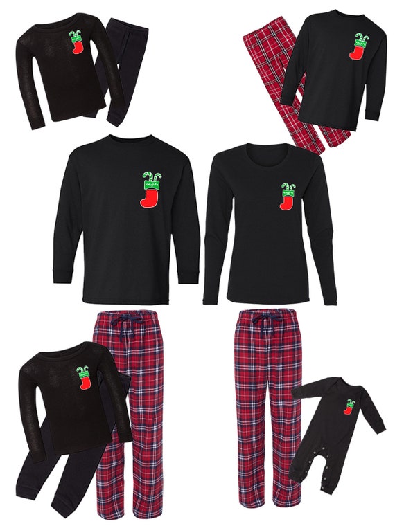 Family Christmas Pajamas Set Red Naughty Stocking Pocket Etsy