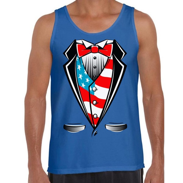 USA Tuxedo Flag Tank Tops for Men USA Graphic Tank Tops Patriotic Tuxedo 4th of July tank top Independence Day