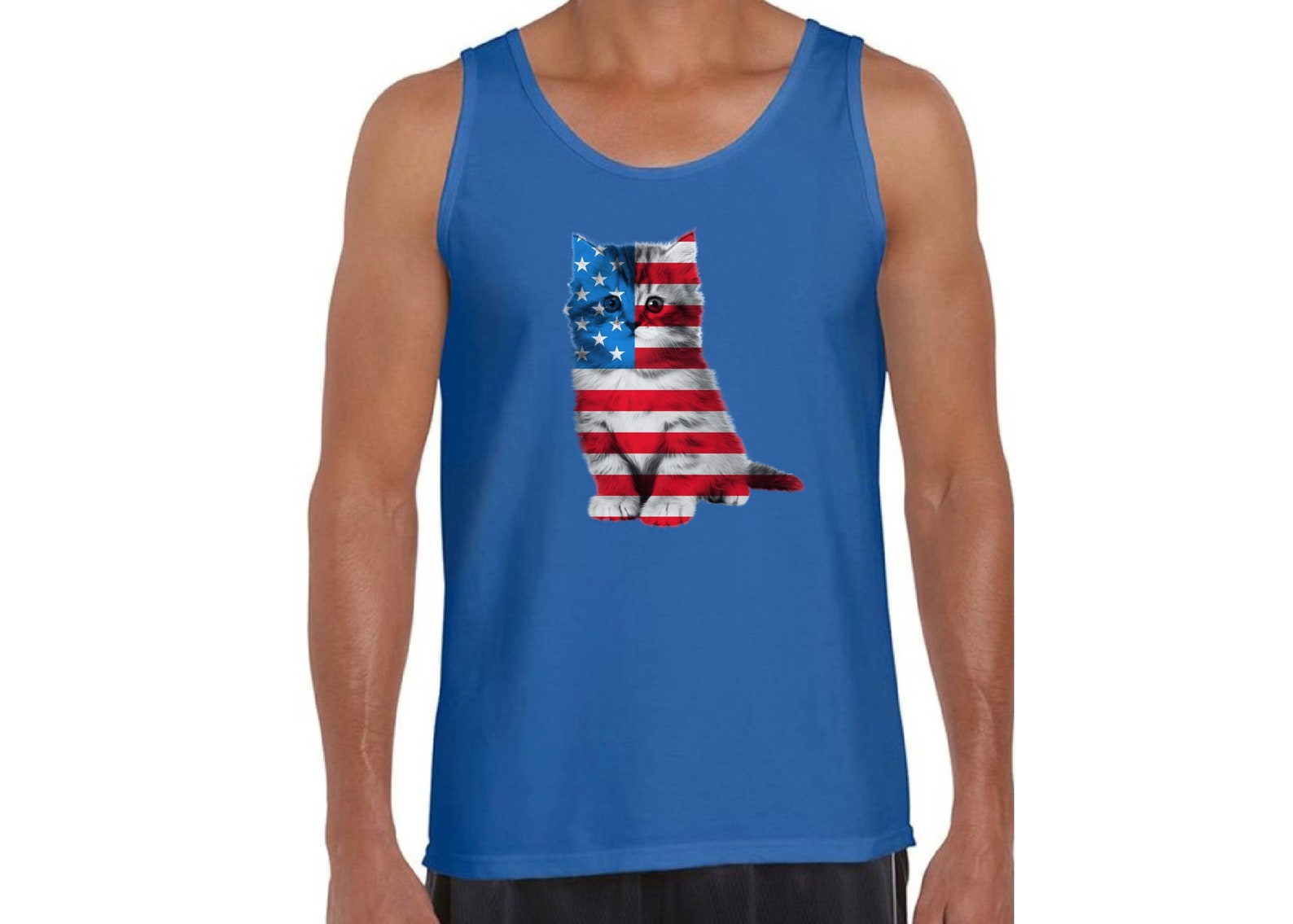 USA Tank Top Cute Cat tank tops for Men Red White and Blue Etsy