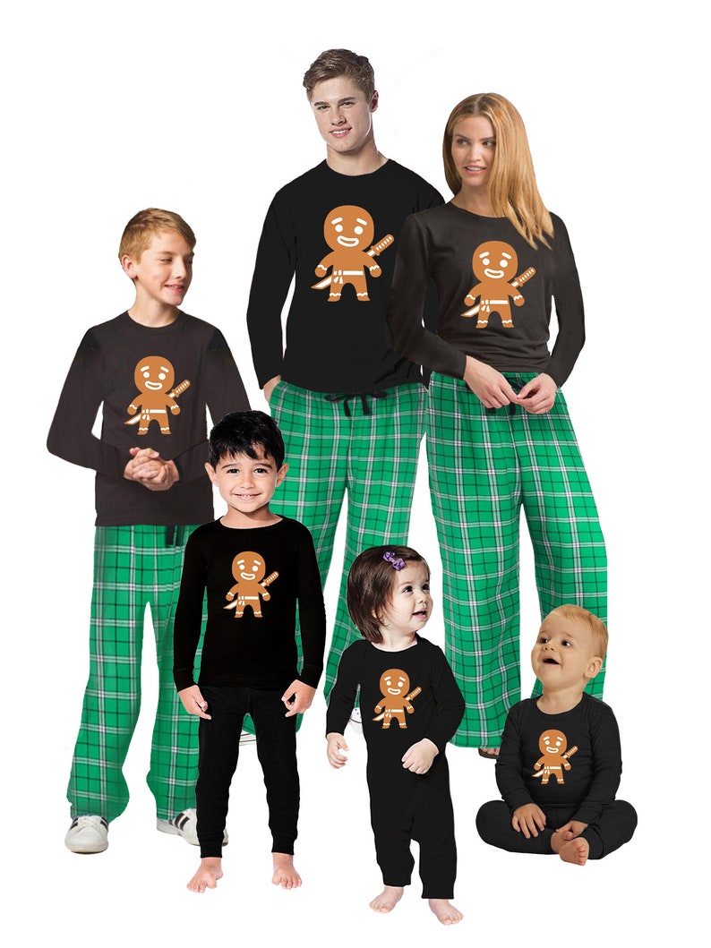 Family Christmas Pajamas Set Green Funny Gingerbread Matching Etsy