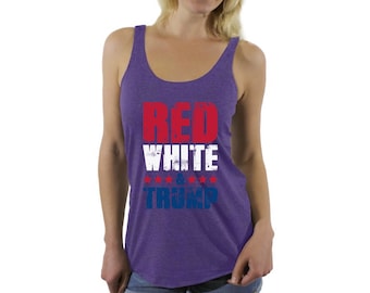 Rot, Weiß & Trump Racerback Tank Top Trump Geschenke Amerikanische Flagge Tank Top USA Flagge Ärmelloses Shirt für Frauen Amerika Top 4. Juli Tank