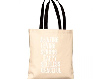 Mother Amazing Loving Strong Graphic Print Women Cotton Shopper Mother's Day Bags Ladies Mom Gifts Budget Tote B150