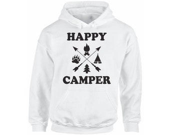 Happy Camper Hoodie for Women. Camping Fun Clothing. Happy Camper Sweatshirt. Campers Gifts. Stylish Outdoor Clothes. Camper Hoodie for Men.