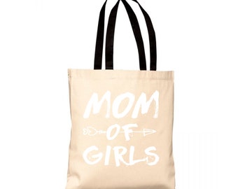 Mom Of Girls Graphic Print Budget Tote B150 Ladies Mother's Day Bags Women Mom Gifts Cotton Shopper