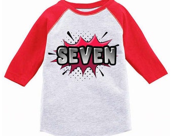 7th Birthday T-shirt Superhero Raglan Shirt Kids