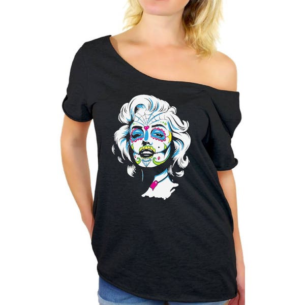 Monroe Sugar Skull Off Shoulder Tops T shirts Off The Shoulder Shirts  Marilyn Monroe Skull