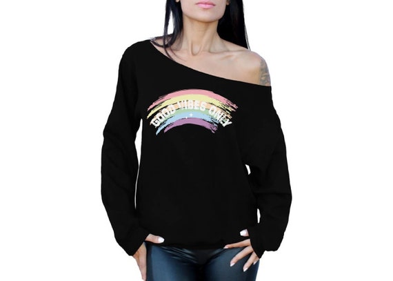 Rainbow Sweatshirt Colorful off Shoulder Tops for Women Good Vibes Sweater Etsy UK