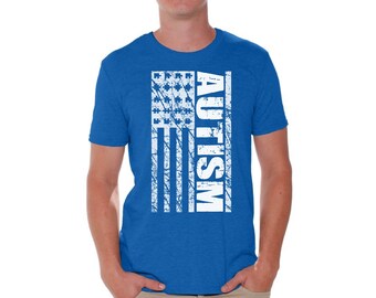 Camisa de bandera de autismo para hombres. Camisas de Concienciación sobre el Autismo para él. Camiseta de autismo bandera de EE.UU.
