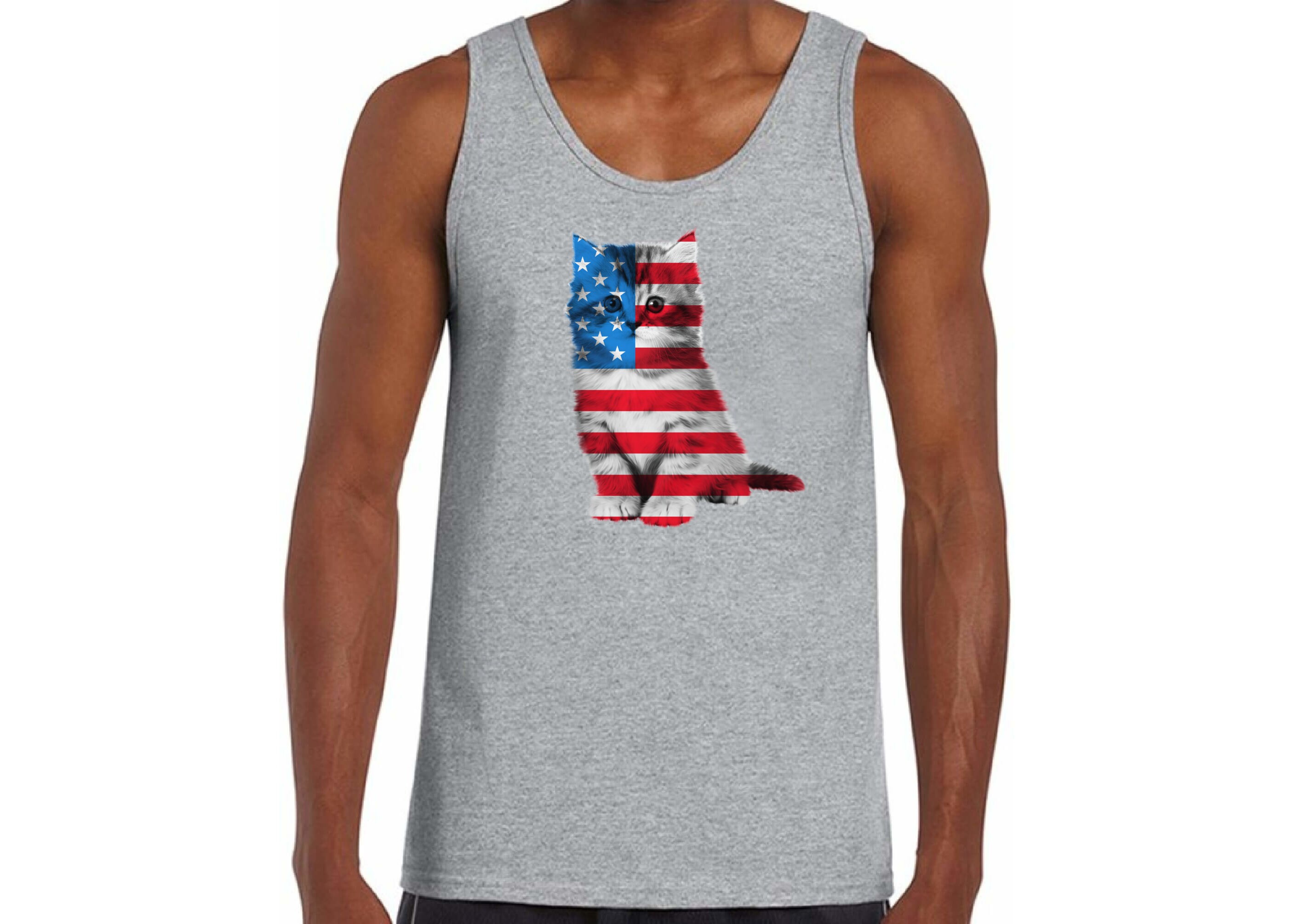 USA Tank Top Cute Cat tank tops for Men Red White and Blue | Etsy