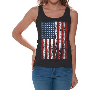 USA Distressed American Flag Tank Tops for Women USA Beach Tanks USA Flag tank top 4th of July tank top