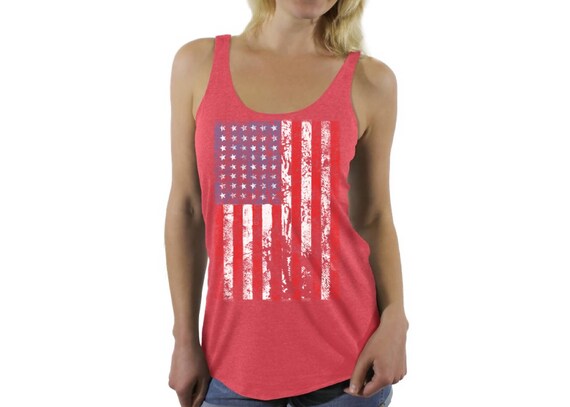 Distressed American Flag Heart Women's Tank Top 4th of July USA Flag Tee 