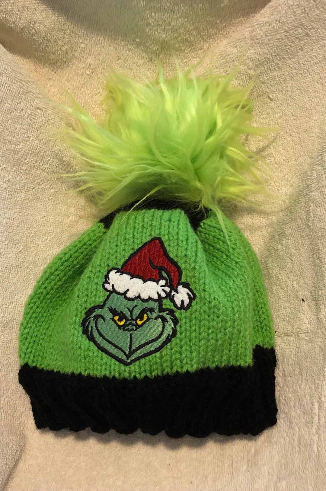 Christmas Grinch Knit Embroidered Beanie Hat Etsy