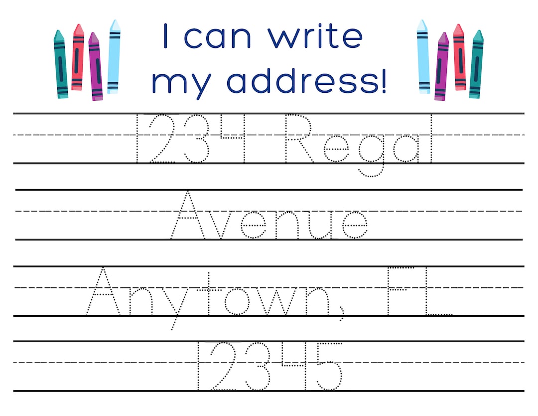 Learn to Write Your Address/practice Writing Worksheet/letter Tracing