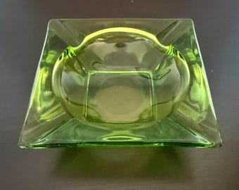 Vintage 1960s Heavy Green Glass Ashtray