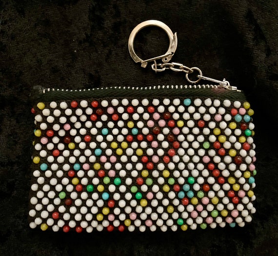 Vintage 1970s Candy Dot Coin Purse Pouch Keychain - image 1