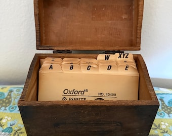 Vintage 1980s Wooden Recipe Box With Index Cards