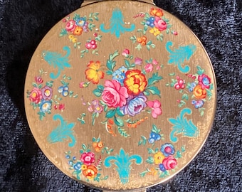 Vintage 1950s Stratton Compact with Bright Roses NOS