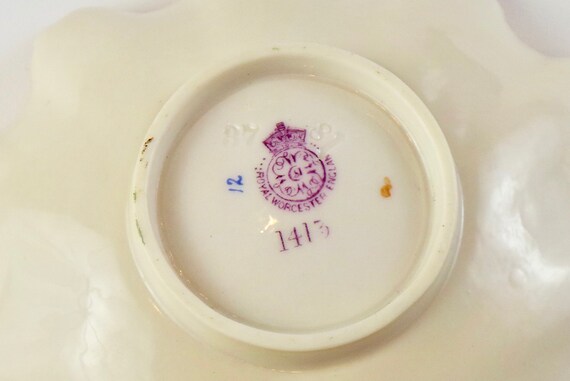 1898 Royal Worcester Shell Like Dish Porcelain Hand Painted Colorful Flowers Thistles Made In England Victorian Decor Desktop Rare - 
