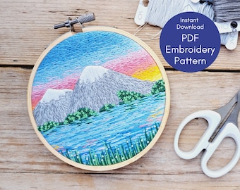 Mountain Hand Embroidery Pattern, PDF Instant Digital Download, Landscape Embroidery Designs