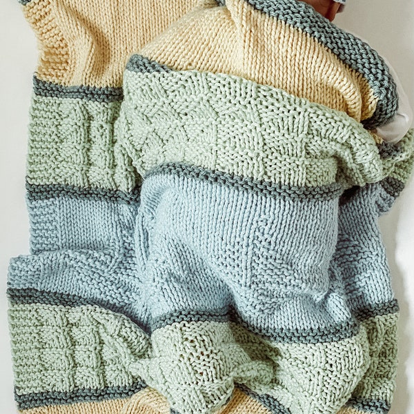 Modèle de couverture pour bébé en tricot Sleepy Time Sailboats | Modèle de couverture pour bébé en tricot sur le thème nautique | Modèle de couverture pour bébé sur le thème des voiliers