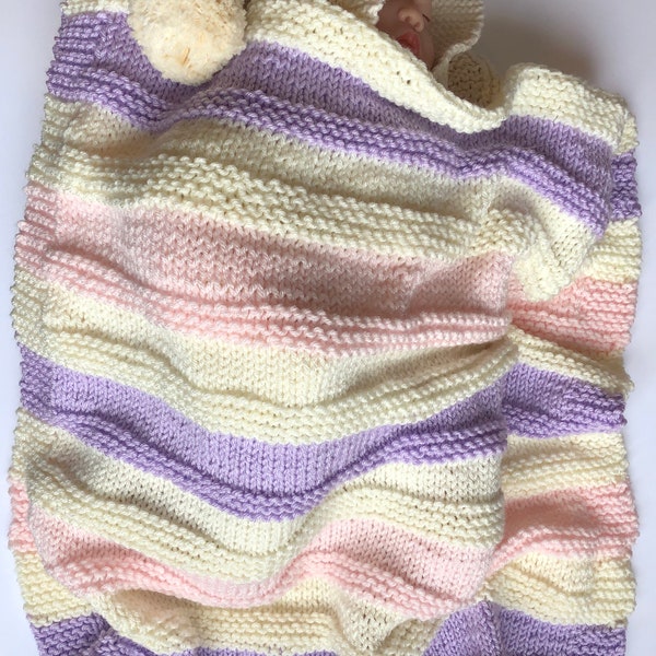 Modèle de tricot de couverture pour bébé Sweetest Dreams | Couverture pour bébé facile en tricot à rayures