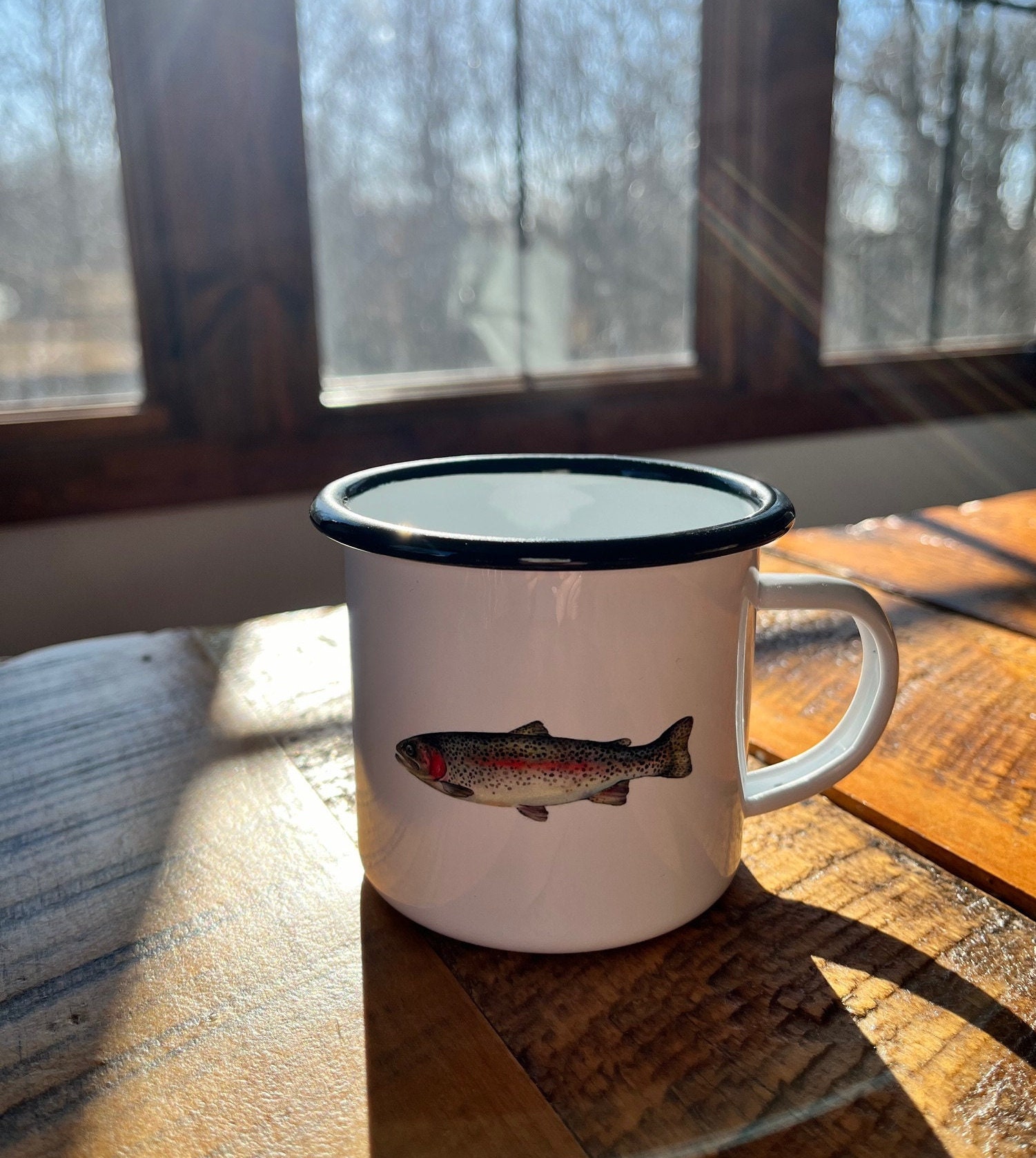 Rainbow Trout Mug, Enamel Coffee Mug, Trout Camping Mug, Outdoor Mug, Trout Cup, Enamel Camping Mug, Rainbow Trout Coffee Mug,