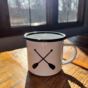 Canoe Paddle Enamel Coffee Mug, Camping Mug, Outdoor Mug, Enamel Coffee Mug, Enamel Camping Mug, Canoe Cup