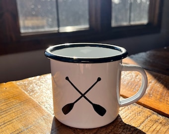 Canoe Paddle Enamel Coffee Mug, Camping Mug, Outdoor Mug, Enamel Coffee Mug, Enamel Camping Mug, Canoe Cup